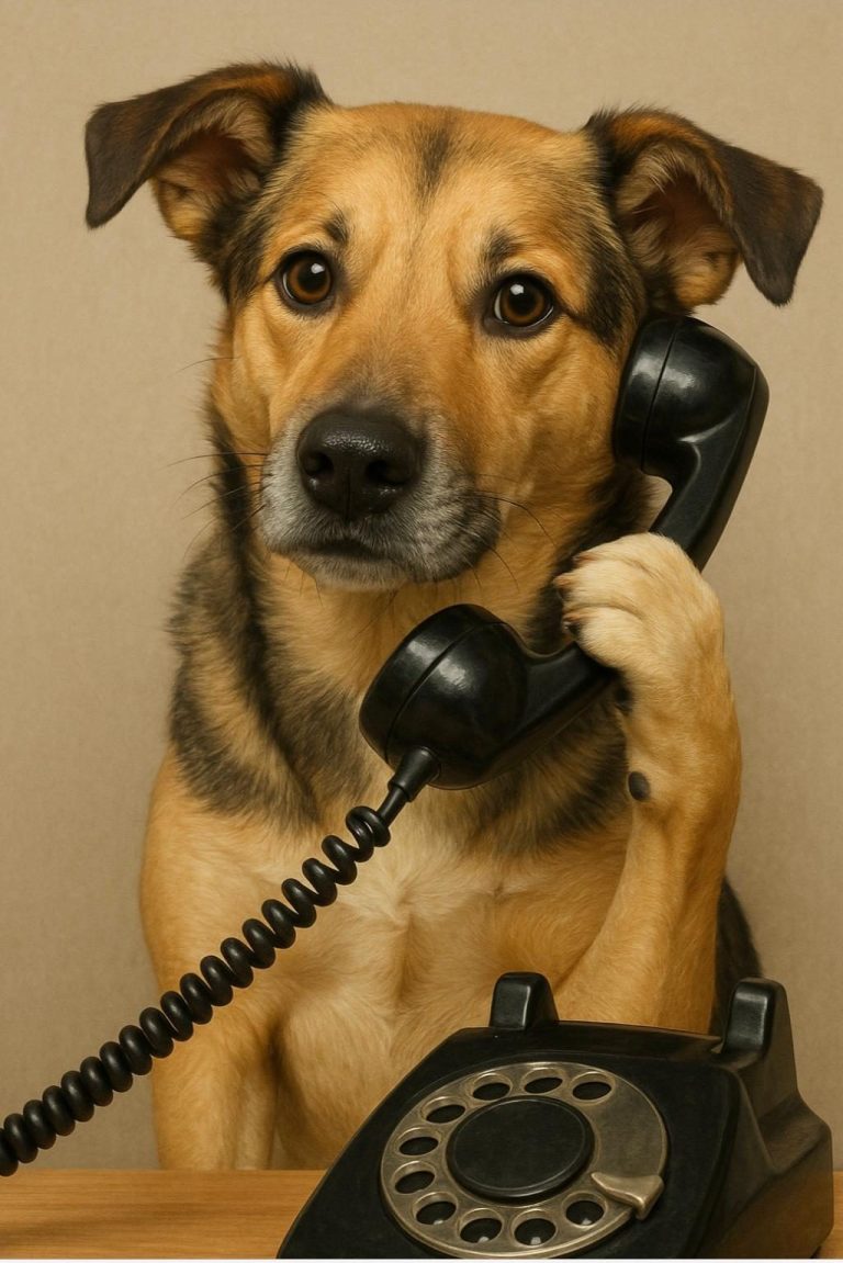 Ein Hund sitzt neben einem kleinen Tischkalender. heute
